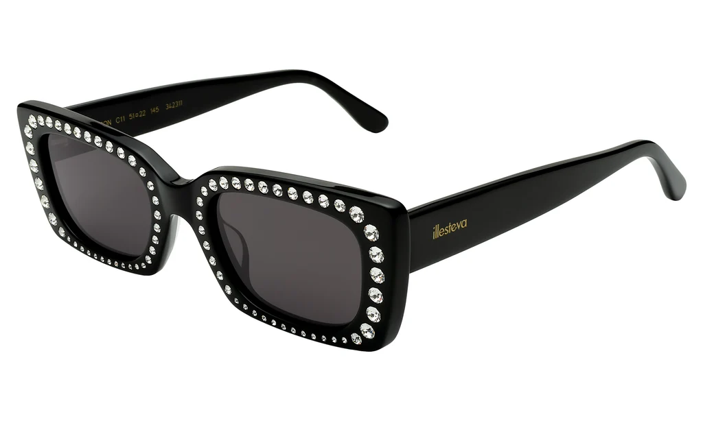 ILLESTEVA WILSON CRYSTAL BLACK W/ SILVER SWAROVSKI CRYSTALS